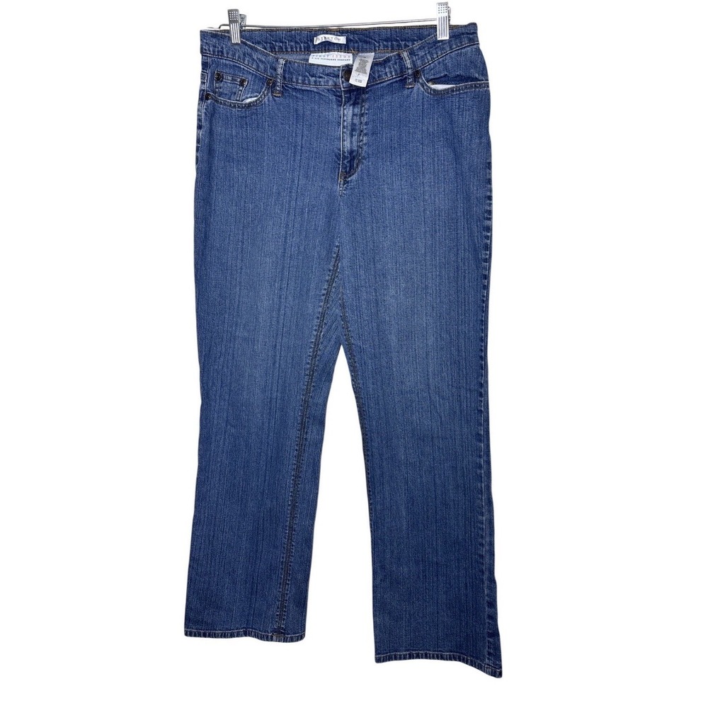 First Issue Liz Claiborne‎ Blue Floral Embroidered Straight Leg Jeans Size 14